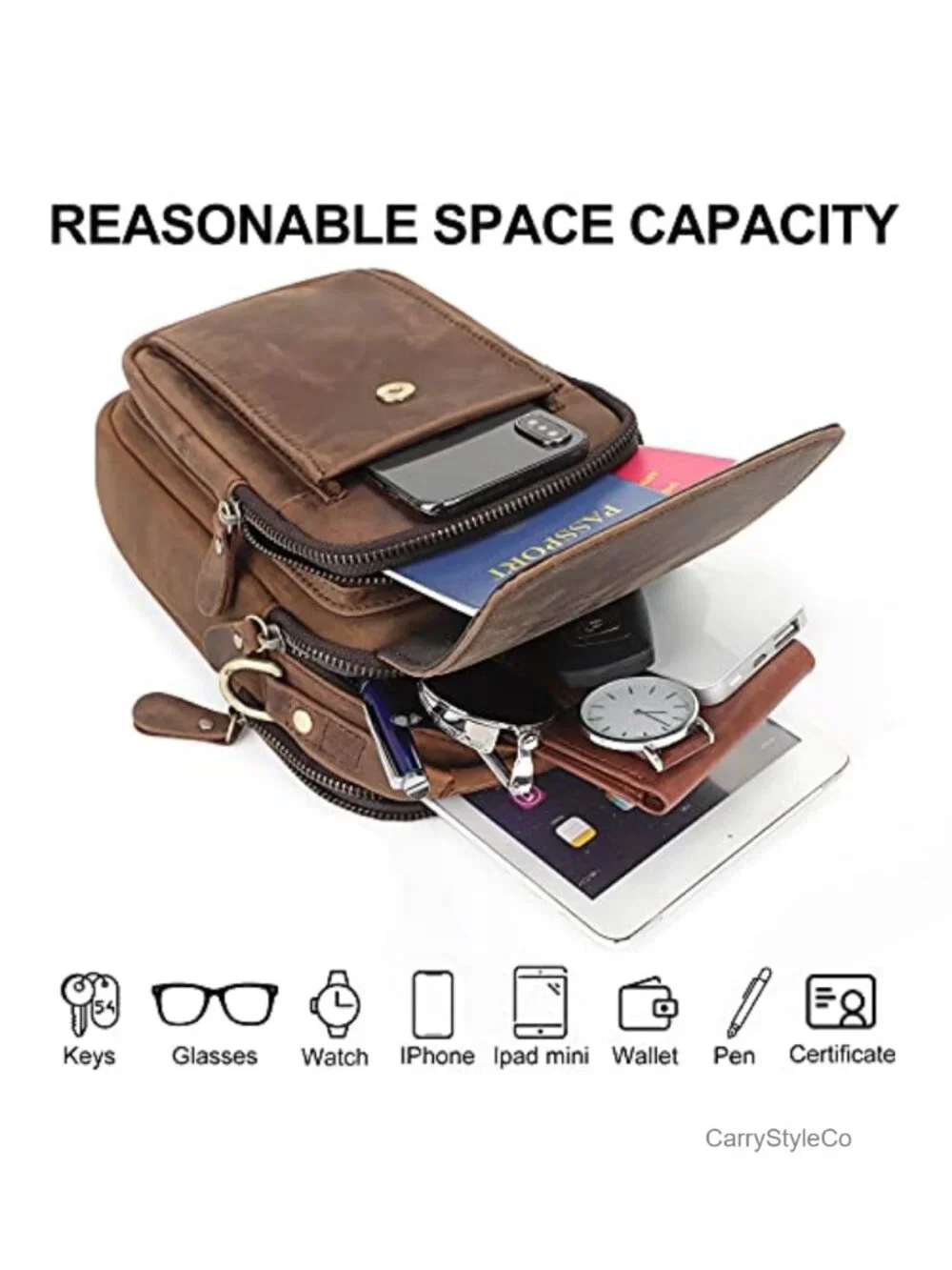 Genuine Leather Small Messenger Bag Crossbody Sling with Detachable Strap